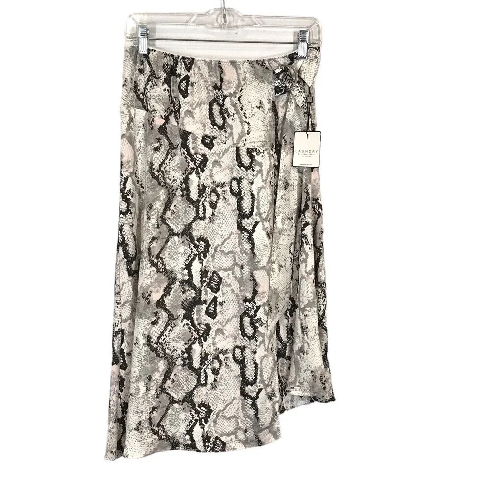 Laundry By Shelli Segal D Ring Midi Skirt Grey Printed Raven Python Small